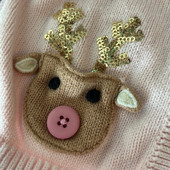 Mudpie holiday sweater and bib with reindeer appliqués - Picture 2 of 5